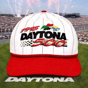 Vintage 1995 Daytona 500 White Red Pinstripe NASCAR Snapback Trucker Hat Cap